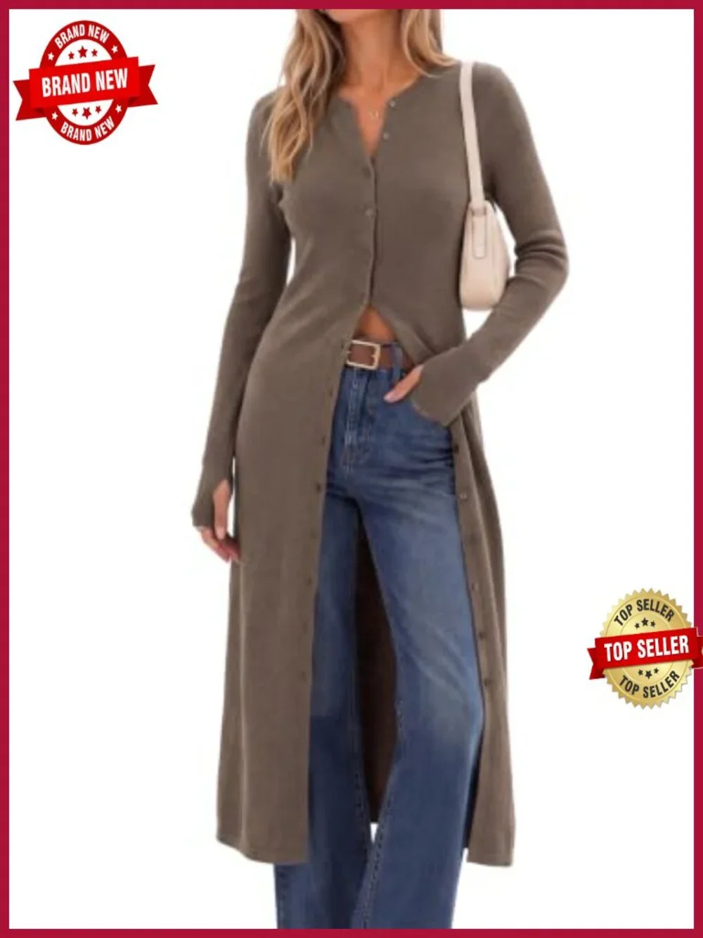 Wool Blend Slim Fit Long Cardigan Duster with Thumbhole Cuffs, Anti-Pilling,